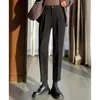 Женские брюки Deeptown Woolen Flees Формальный костюм Женщины Зимние черные элегантные офисные дамы классические густые прямые брюки корейская мода