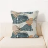 Oreiller nordique minimaliste abstrait motif de feuilles de feuille jet moderne décoration simple couverture de soie lisse à la maison décor