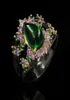 Retro Fashion Luxury Elegant Amethyst Wild Hollow Green Jade Large Droplet d'eau 14K Black Gold Ring Women039s BILLEME DE MARQUE CL5931112