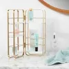 Cosmetische organizer opvouwbare metalen frame desktop organizer met meerdere open planken witte en gouden badkamer make -up ijdelheid opslagwagen compact Q240429