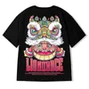 Men's T-Shirts Mens Graphic Oversized Tops Fun Harajuku Street Clothing Unisex Short sleeved T-shirt Summer Lion Dance Print Y2K Anime T-shirtL2404