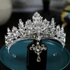 Tiaras Barock Vintage Königin Kristall Wassertropfen Anhänger Kron Braut Elegante Perle Tiaras Diadem Mädchen Hochzeitsfeier Stirnbänder