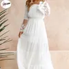 Lässige Kleider Sommer sonnengelanger Frauen weißer Spitze Strand trägerloser lang Ärmel lose sexy Off Schulter Boho Baumwolle Maxi weibliche Kleid