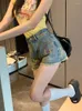 Jeans feminino ggb3916 verão coreano 2024 cintura alta contraste design de cor sensor graffiti shorts calças de perna larga larga