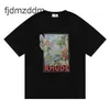 Rhude Shirt Designer T Mens tsshirt Fashion Loose Manga curta Roupe