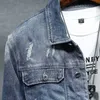 Chaqueta de mezclilla de hombre de jean macho chaqueta de mezclilla con agujero de ropa para hombres precio de ropa elegante de tela 240415