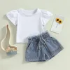 Set di abbigliamento per bambini piccoli bambine estate t-shirt a maniche corte e shorts in denim elastico bandage