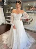 Elegancka iluzja Odłączona rękawie suknie ślubne A-line wysoko podzielone aplikacje koronkowe suknie ślubne szatę de Mariee