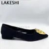 Casual Shoes LAKESHI Women Flats Sandals Fashion Metal Design Low Heels Spring Summer Office Dress Party Black Pointed Toe Mules