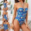 Da bagno da bagno estivo da donna salto da donna triangolare blu stampato blu spiaggia senza schiena bikini in vita alto