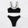 Swimwear féminin 2024 TRENDE FEMMES FEMMES BACILAGE SEXE SEXY 2 pièces Bikini Set Metal Rings Mid Waist Brazilian Summer Female Swimsuit