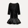 Casual Dresses Women's Sequin Fluffy kjol Black Backless Dress Wide Neck Elegant Short Sparkling Party Vintage Spring