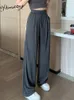 Pantalon féminin yiticumeng solide occasionnelle femme été 2024 coréen mode mince cordon de crampe large hauteur taille droite droite