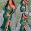 Groene plus size sexy zeemeermin prom jurken lange één schouder eenvoudige hoge zijde split goedkope sweep trein formele avondjurken Vestidos de noche 0430