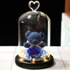 Eternal Preserved Rose Fresh Rose Lovely Teddy Bear In Heart Glass Dome with Led Home Decor Wedding Mothers Day Gifts for Women 240418