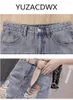 Skirts Retro Blue Denim Fringe Slim Umbrella Half Length Skirt For Women A Line