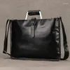 Wallets Vintage Style Handbags For Men 2024 Designer Luxury Slim Briefcase Shoulder Genuine Leather Men's Working Tote S Male