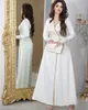 Fashionvane Dubai Arabie saoudite Les femmes portent des robes de soirée en V manches longues sur la fente de latéraux perles Versidos Prom Party Robes formelles