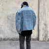 Retro konvexe Schildkrötenschale Denim Jacke Männer Hip Hop gerissen Loch Lose Harajuku Bomberschichten Kumpelst Street Herbst Jeans Outwear 240428