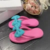 EVA Slippers With Cute Bow Pink Green Rubber Flats Flip Flops For Womens Ladies Girls Summer Sandals Beach Room Shoes Sandale B