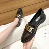 Casual Shoes 2024 Spring Woman Pointed Toe Cute Flats Metal Square Buckle Platform Low Heels Female British Loafer Leather