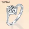 Anéis de banda Yaonuan Real 925 Sterling Silver Mosonite Ring Adequado para o noivado feminino Angel Kiss 1.0 Certified Gra Jóias ajustáveis Q240429