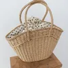 Sac Japan ins Summer Paille tissée Fashion Women Beach Point Point Handbag Basket Backet Bucket Beat Pocket Drawstring