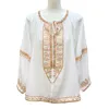 Blusas femininas algodão mulher branca blusa boho bordado tampa de lantejoulas de laço feminina solta 2024 camisa de outono