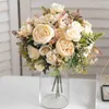 Torkade blommor docidaci Autumn Artificial Flowers White Rose Silk Wedding Home Decoration High Quality Bouquet Luxury Fake Floral Arrangement