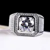 Bandringen 925 Sterlsilver Exquise Large Crystal Ring Geschikt voor mannen Women Fashion Farties Weddaccessories Designers Sieraden Charme paar Geschenken J240429