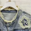 Джинсовая куртка для женской весенней осенью тяжелой промышленности бисеро-коробки мода мода O-образное выстрелы короткая верхняя одежда самка 240428
