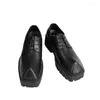 Повседневная обувь модная платформа кожаная мужская квадратная носка дерби черные шнурки рост рост