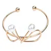 Wedding Armbanden nieuwe bruiloft sieraden eenvoudige koperen giet knoop open metalen bangle armband schattige gesimuleerde parel vlinder verstelbare armbanden cadeau