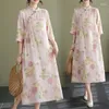 Ethnische Kleidung 2024 Chinesisch Verbesserte Qipao Vintage-Kleid traditionelle Baumwollwäsche Cheongsam National Blumendruck Folk a-line locker