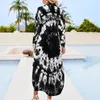 Casual jurken Black Tie Dye Print Chiffon Dress White Spiral Elegant Stijlvolle vrouwelijke sexy aangepaste kleding groot maat