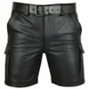 Feste Farbpu -Lederhosen Casual Herren Kurzleder Hosen Sommer Fashion Trend Club Punk Style Shorts für Männer 240430