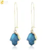 CSJA HAMSA HAND OF FATIMA GOLD GORTES OUEURS DROPS POUR FEMMES PURPLE BLEU BLEU NATURELLE DRUZY DRUSY DRUSE GEMSTLE BOHO EAR BEWELL2585825