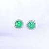 Stud Earrings Pure Silver Color Chalcedony Gems Circular Chrysoprase Female Accessories