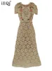 Vestidos casuais Corte floral bordado de lantejoulas para mulheres altas cintura de manga curta Design Spliced Dress Feminino 3WQ8882