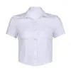 女性用Tシャツニット白い薄いボトムカジュアルY2Kシャツボタンアップラペル短袖のブラウス2024