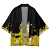 Ropa étnica hombres Hawaii estampado de girasol kimono cárdigan camisa japonesa blusa yukata haori obi samurai tradicional