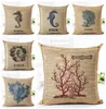 Vintage Marine Cushion Cover Shabby Chic Coral Throw Pillow Bus voor Chaise Sofa Sea Horse Shell Almofada Decoratief linnen Cojin2139196