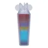 プラスチック710mlデュリアンストロータンブラー猫の耳の蓋付きクラシックダブルレイヤーコールドウォーターカップ飲料ボトルアイスシッパーマグ