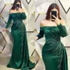 Donkere avond elegante groene mouwen zeemeermin jurken kralen zijden partij prom prom sweep trein lange jurk voor speciale ocn