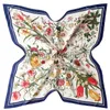 スカーフデザイナーの女性ツイルシルクスカーフ女性ファッション大規模ヒジャーブワイルドchrysanthemum印刷スクエアスカーフショールラップフウラードバンダナ130cm*130cm