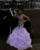 Lilac Lavender Sparkly Mermaid Prom Ceremony Party Dresses for Black Girl 2024 Luxury Diamond Crystal Ruffles Evening Gala Gown