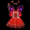 Kläder sätter 4st Kids Girls Fairy Cosplay Costume Set ärmlös klänning LED för Butterfly Angel Wing Wand pannband fancy p