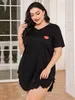 Dames slaapkleding plus size dames nachthemd kanten hems slpwear v nek korte slvingen nachtdress hartprint pyjama's jurk zijkant split nachtkleding y240426