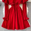 Abiti casual Vintage Elegante abito in velluto rosso nero Donne Donsina Sfugo Bowknot Long Slim High Waist Mini 2pcs Set