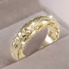 Wedding Rings Women Carving Rose Ring Women and Men Gold Color Suspended Carved Flower Ring Elegant Fashion Jewelry Wedding Anniversary Rings